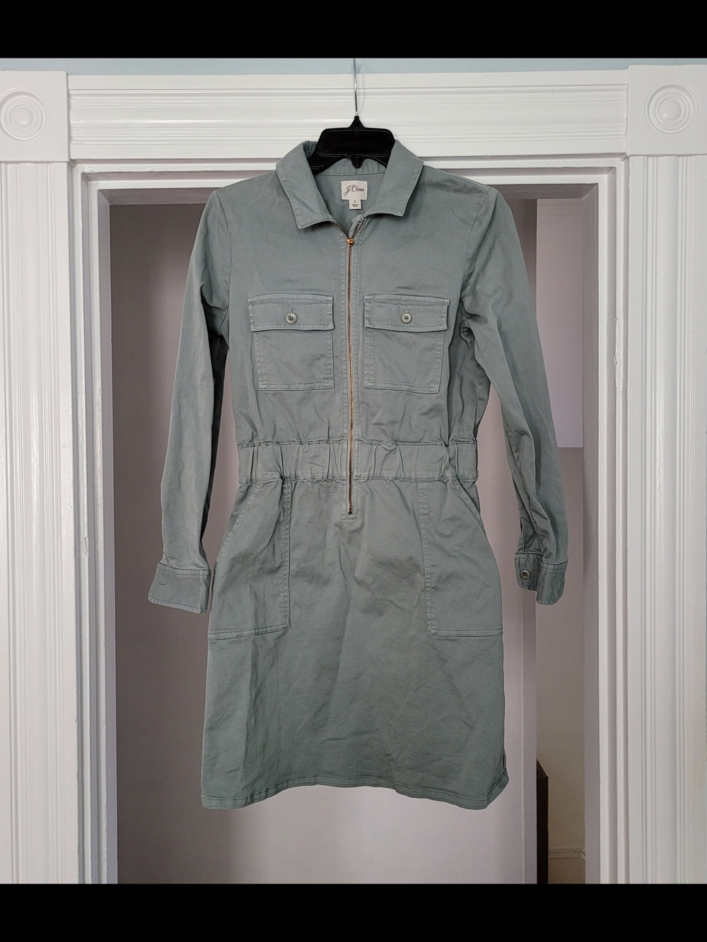 J. Crew Sage Green Utility Zip-Front Dress